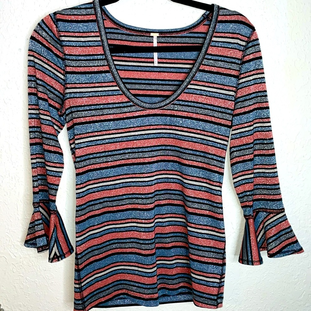 Free People Surprise Party Glitter Stripe Top Size Medium